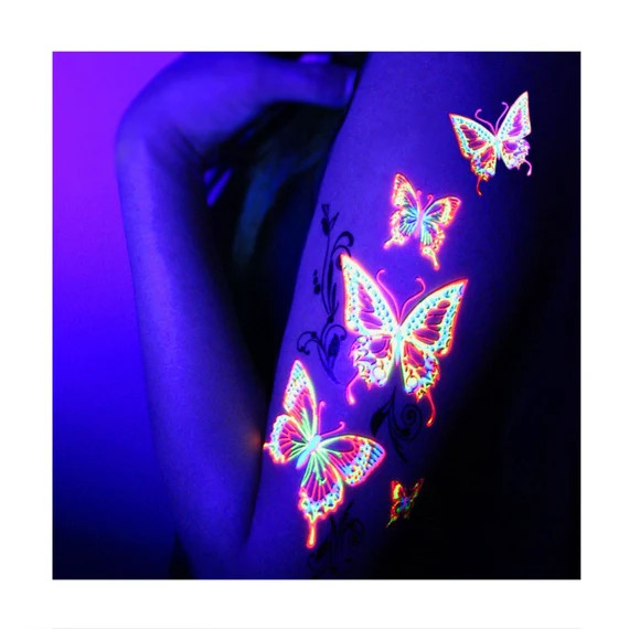 UV Glow in the Dark Party Tattoos Butterflies Temporary | Etsy | Etsy (US)