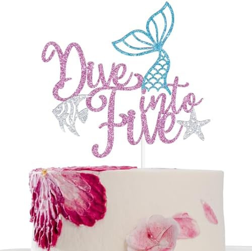 Dive into Five Cake Topper, Mermaid 5th Birthday, Mermaid Five, Under the Sea, Ocean Sartfish Hap... | Amazon (US)