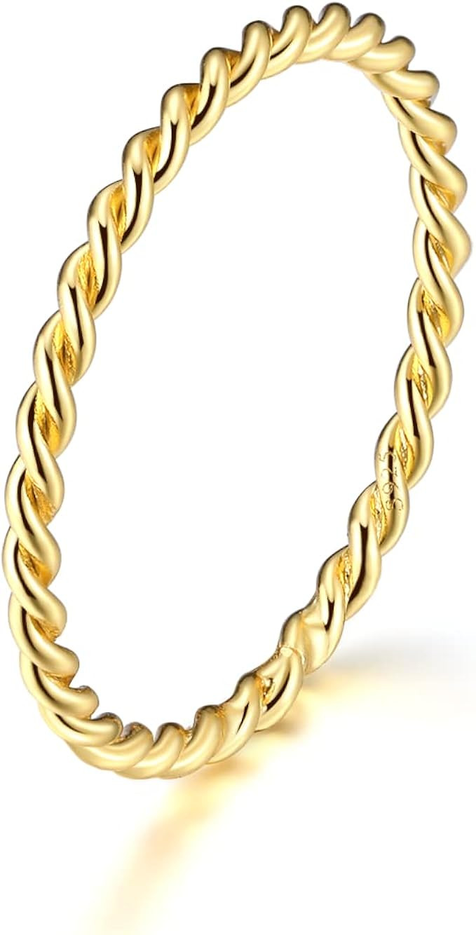 Thin Twist Ring 925 Sterling Silver Braided Infinity Twisted Stacking Pinky Knuckle Thumb Middle ... | Amazon (US)