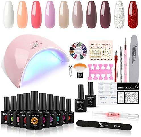 Gel Nail Polish Kit with UV Light 10Pcs Nail Polish Starter Set Pink Purple Summer Color 36W Nail... | Amazon (US)