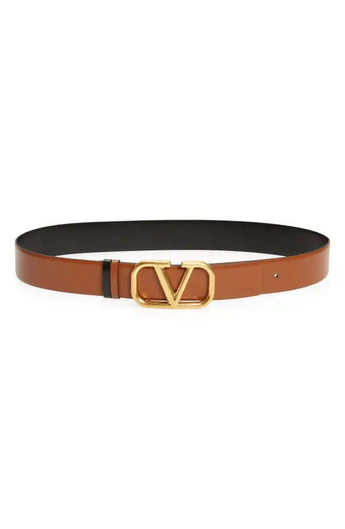 Valentino Garavani VLOGO Buckle Reversible Leather Belt in Selleria/Nero at Nordstrom, Size 85 | Nordstrom