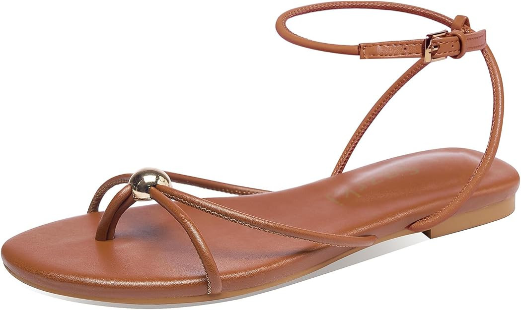 Strappy Flat Sandals for Women Comfortable Open Toe Ankle Strap Thong Sandals Summer Beach Dressy... | Amazon (US)