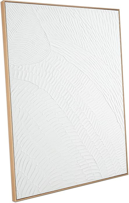 White Abstract Wall Art for Living-room - Framed Geometry 3D Abstract Hand-painting Artwork Minim... | Amazon (US)