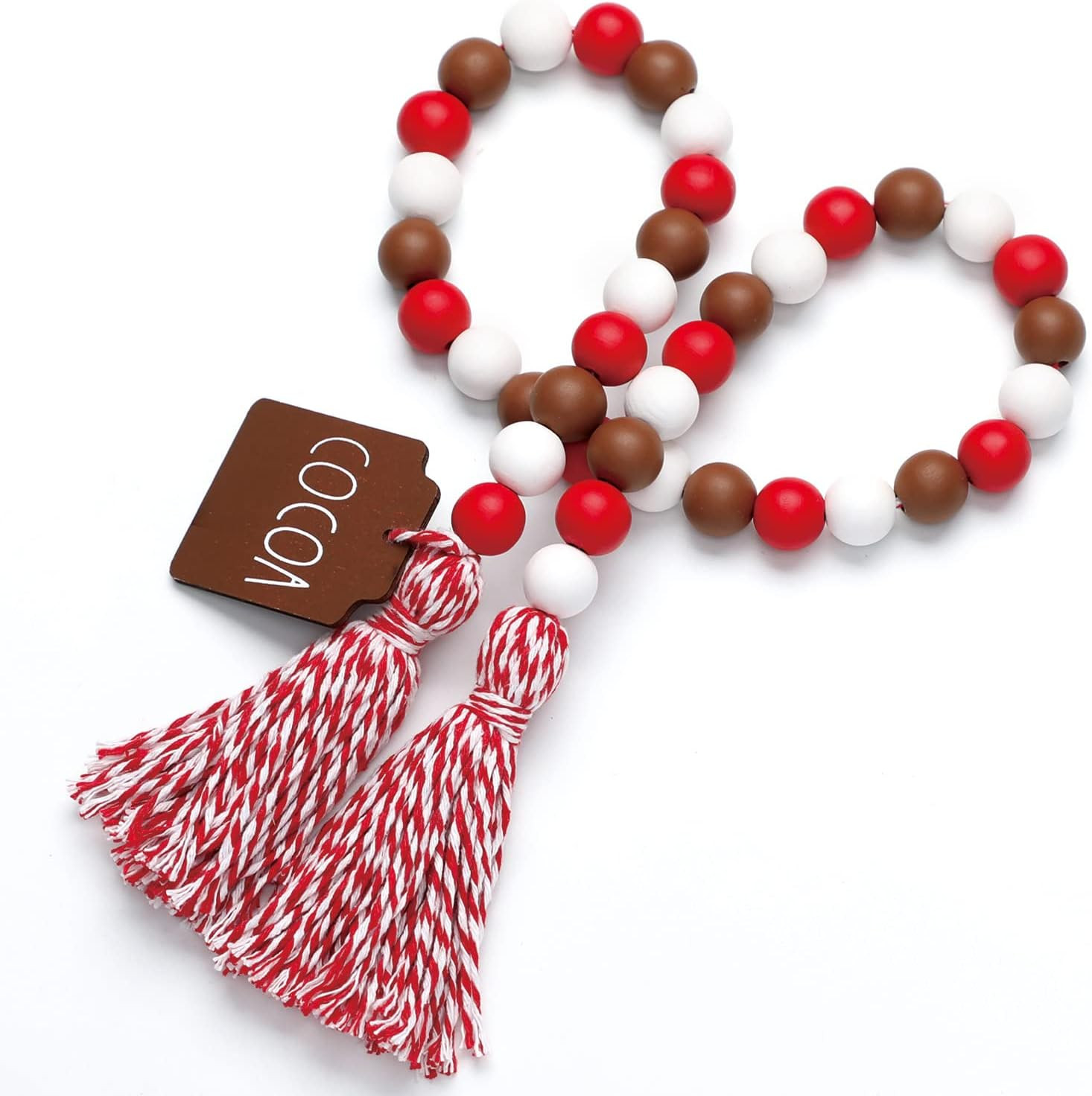 Amazon.com: Hot Cocoa Wooden Bead Garland with Tassel Farmhouse Tiered Tray Décor Holiday Winter... | Amazon (US)