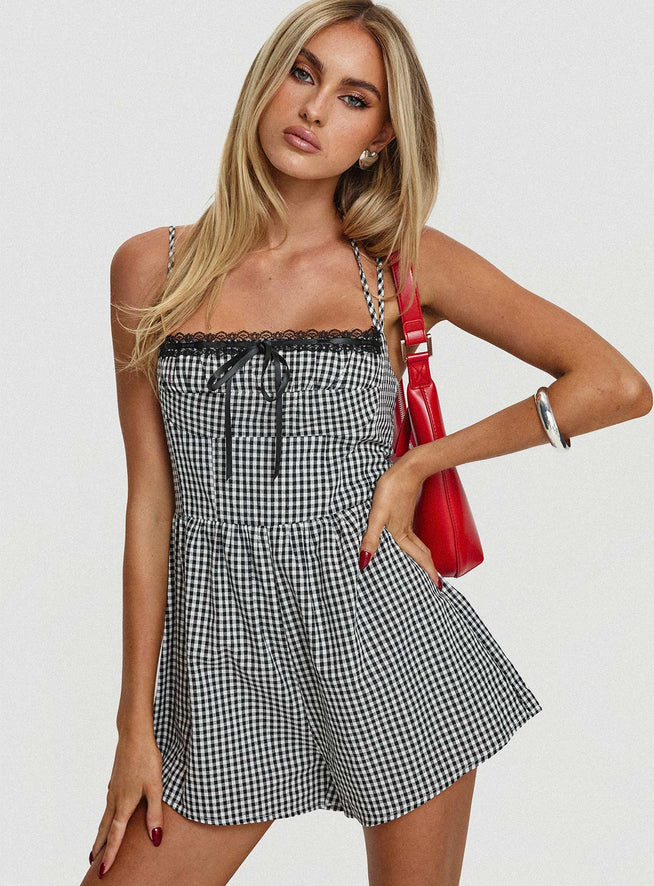 Trynia Romper  Black / White Gingham | Princess Polly US