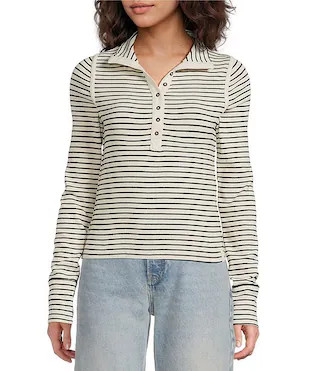 Free People Lake Henley Stripe Print Long Sleeve Knit Top | Dillard's | Dillard's