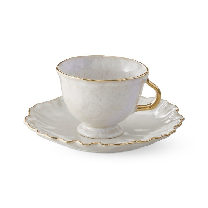 Ruffled Gold Rim Cup & Saucer Set | Williams-Sonoma