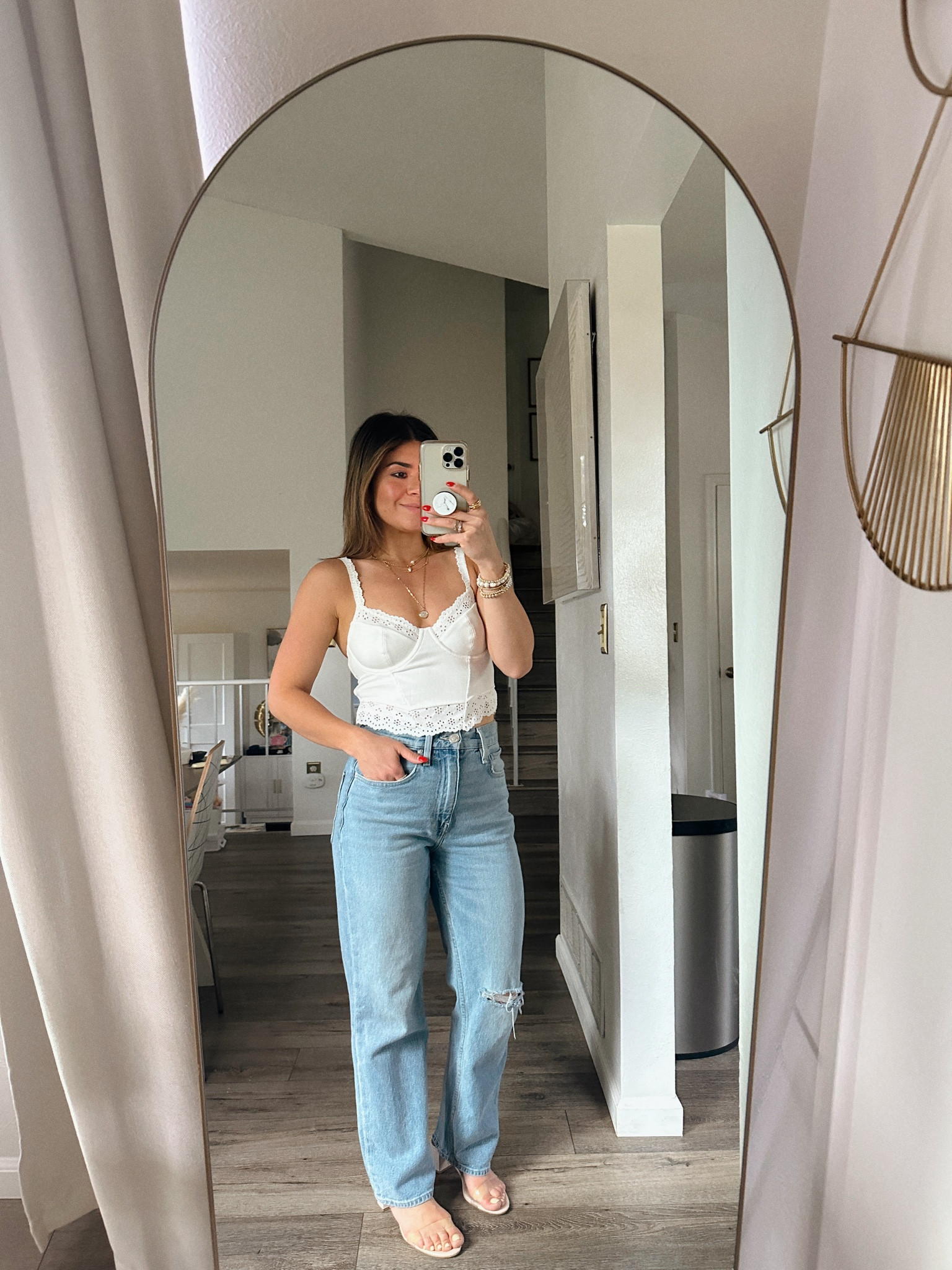 Loving this little corset top I found at Target! I’m wearing size xs. It has an open back! It’s so good! 
Jeans size 25. Take an additional 25% off with code “carolina25"

#LTKSaleAlert #LTKFindsUnder50 #LTKFindsUnder100