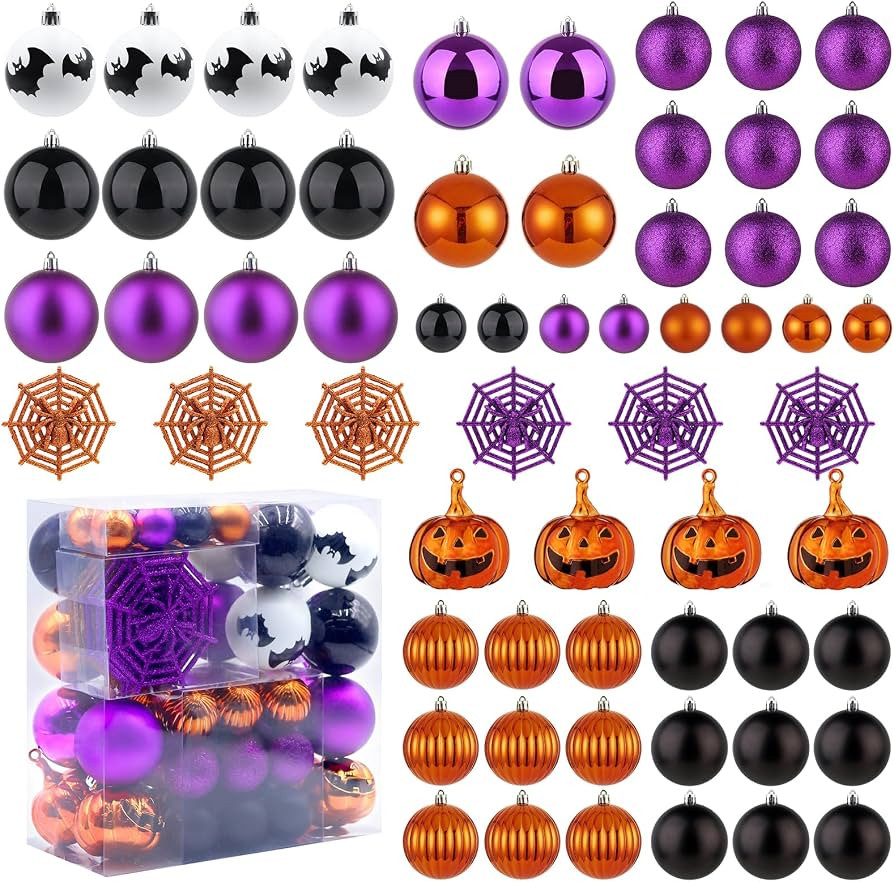 Halloween Ornaments Tree Decorations, 61 Pack Shatterproof Halloween Hanging Ball Ornaments Set w... | Amazon (US)