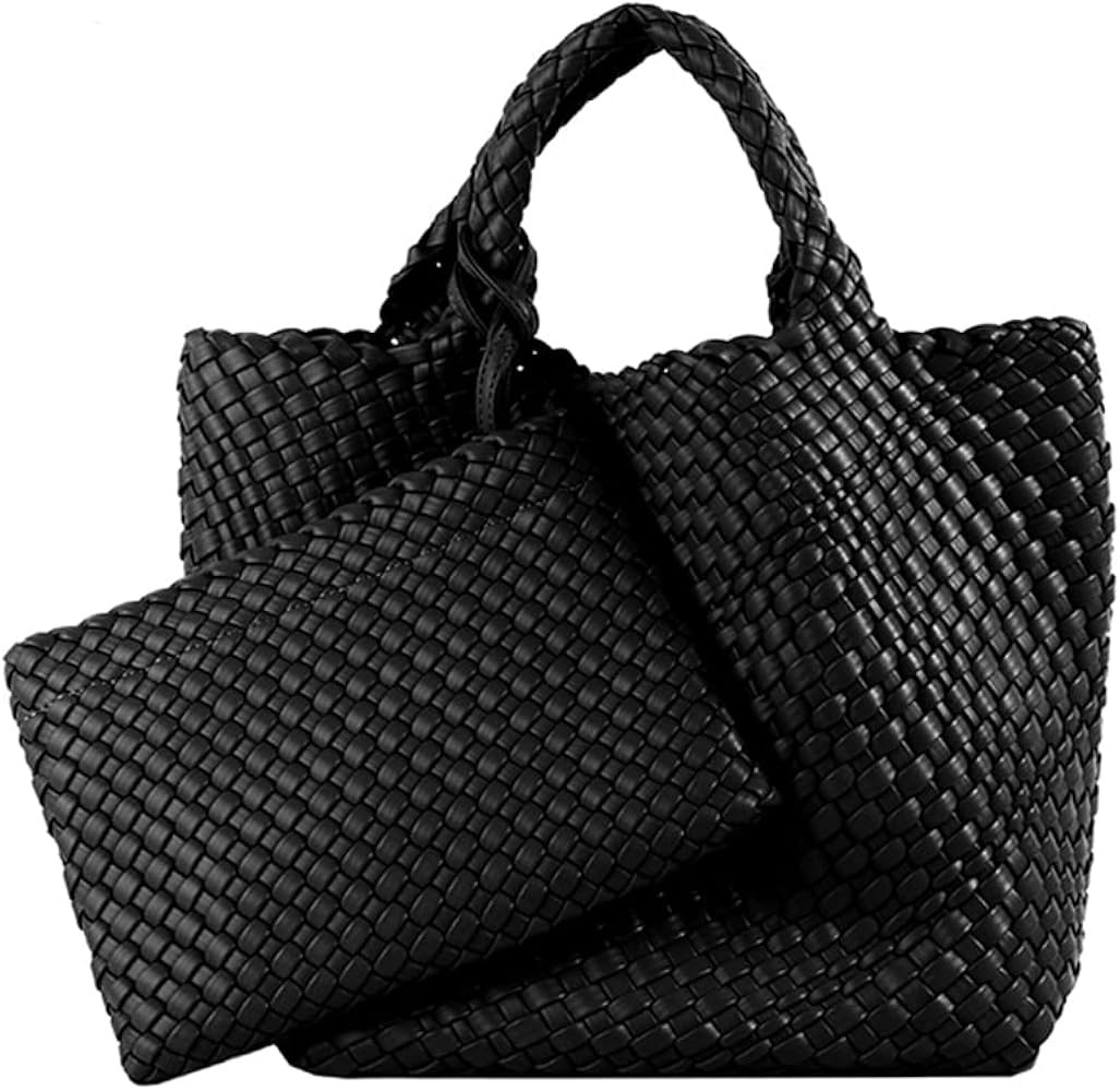 Woven Tote Bag, Women Macaron Soft Leather Weave Handbag Purse Wrist Bag Large Capacity Work Shop... | Amazon (US)