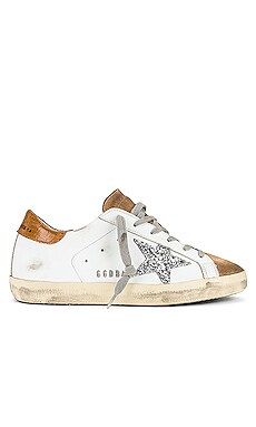 Golden Goose Superstar Sneaker in White, Tobacco, Silver, & Taupe from Revolve.com | Revolve Clothing (Global)