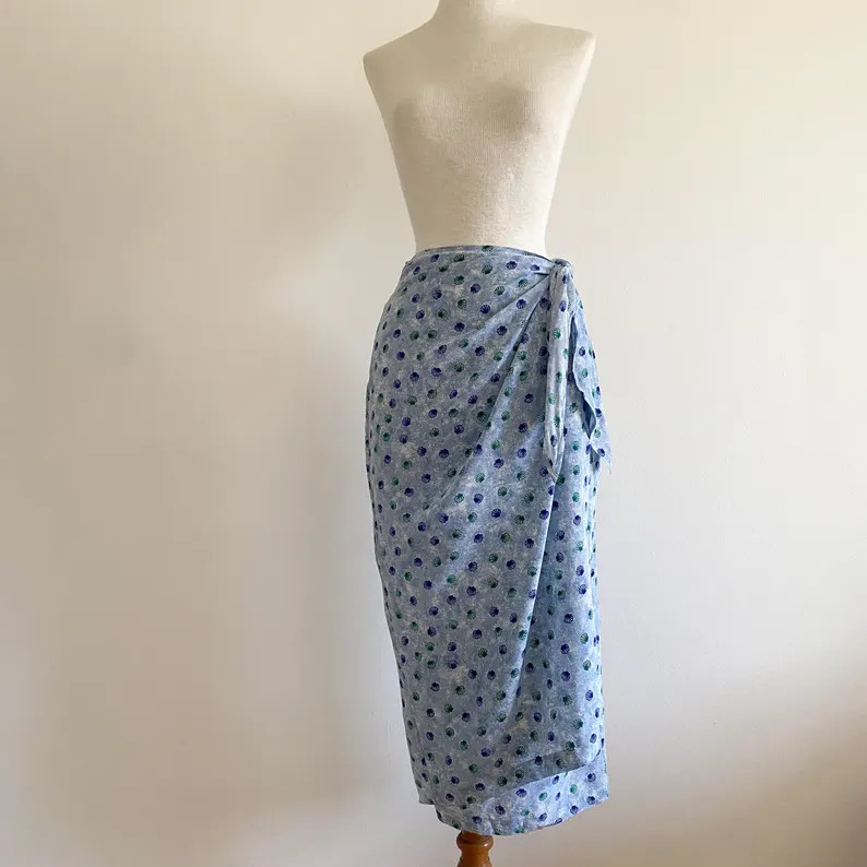 Vintage 1990s August Silk Seashell Wrap Skirt Sarong Beach Cover up Silk NOS 4 - Etsy | Etsy (US)