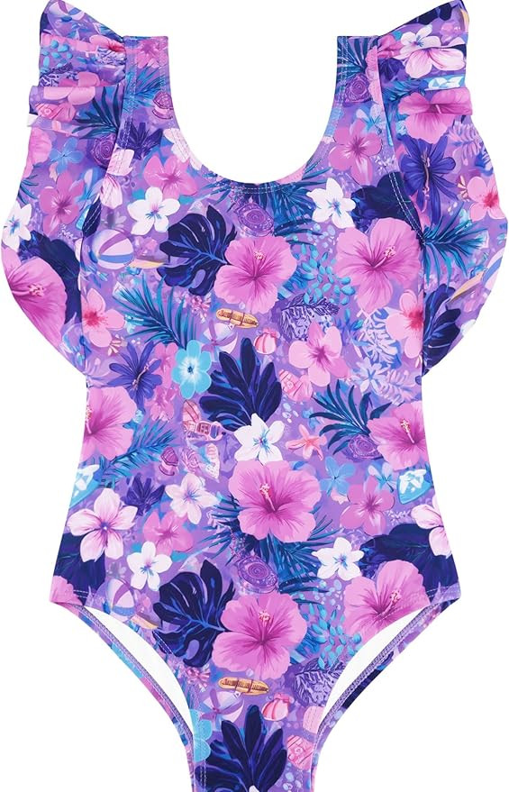 Girls One Piece Cute Swimsuit with Ruffled Straps, UPF 50+ Beach Bathing Suit for Toddler Teen Gi... | Amazon (US)