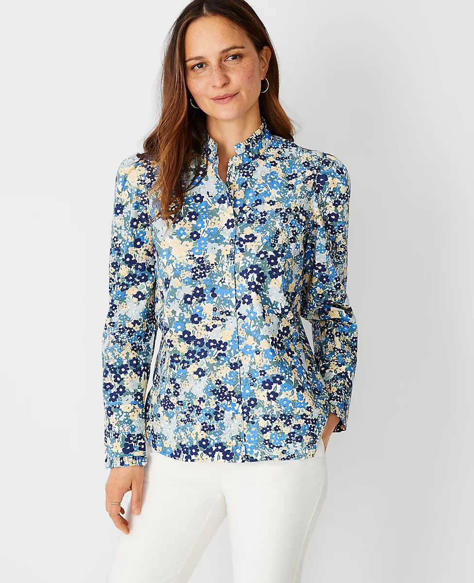 Floral Ruffle Poplin Shirt | Ann Taylor (US)