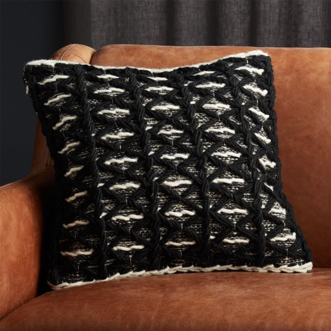 18" Loup Black and White Pillow with Down-Alternative Insert | CB2