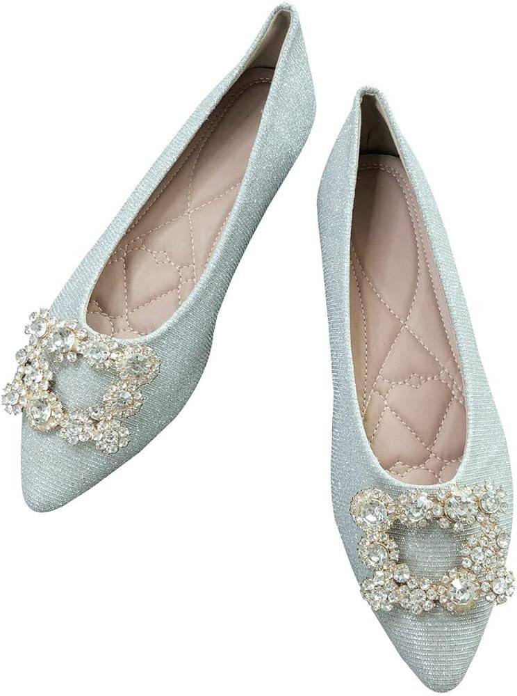 WENJIAZHIZHI Womens Shoes Glittery Square Buckle Ballet Flats for Women Dressy Casual Slip Ons We... | Amazon (US)