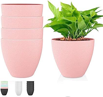 LELEE Plastic Planters Indoor Plant Pots - 7 Inch Thick Plastic Planter Pot Modern Decorative Sma... | Amazon (US)