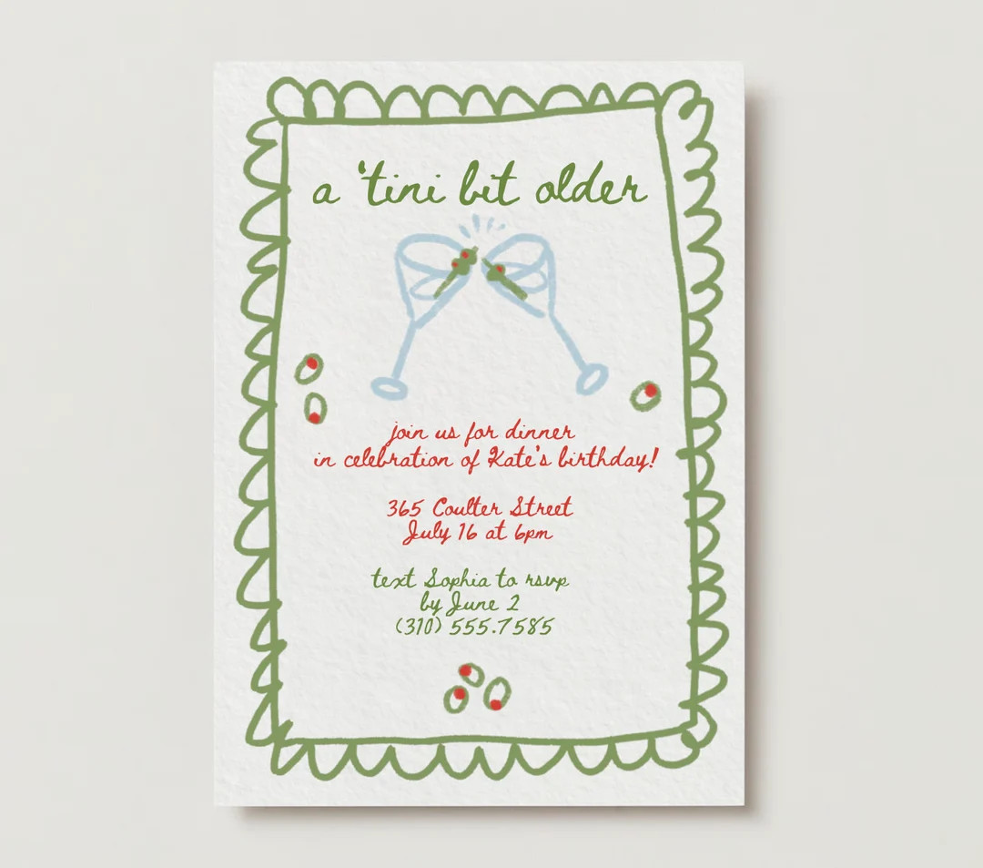 Scribble Illustrated Digital Party Invitation Template | A 'tini Bit Older Theme | Martini Birthd... | Etsy (US)