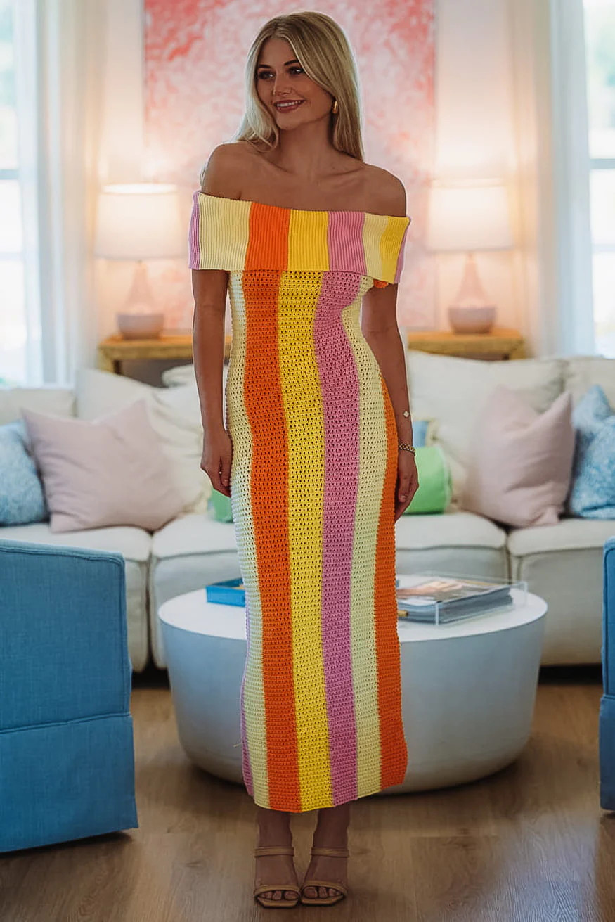 Citrus Sunrise Midi Dress - Yellow, Orange and Lavender | Hazel and Olive