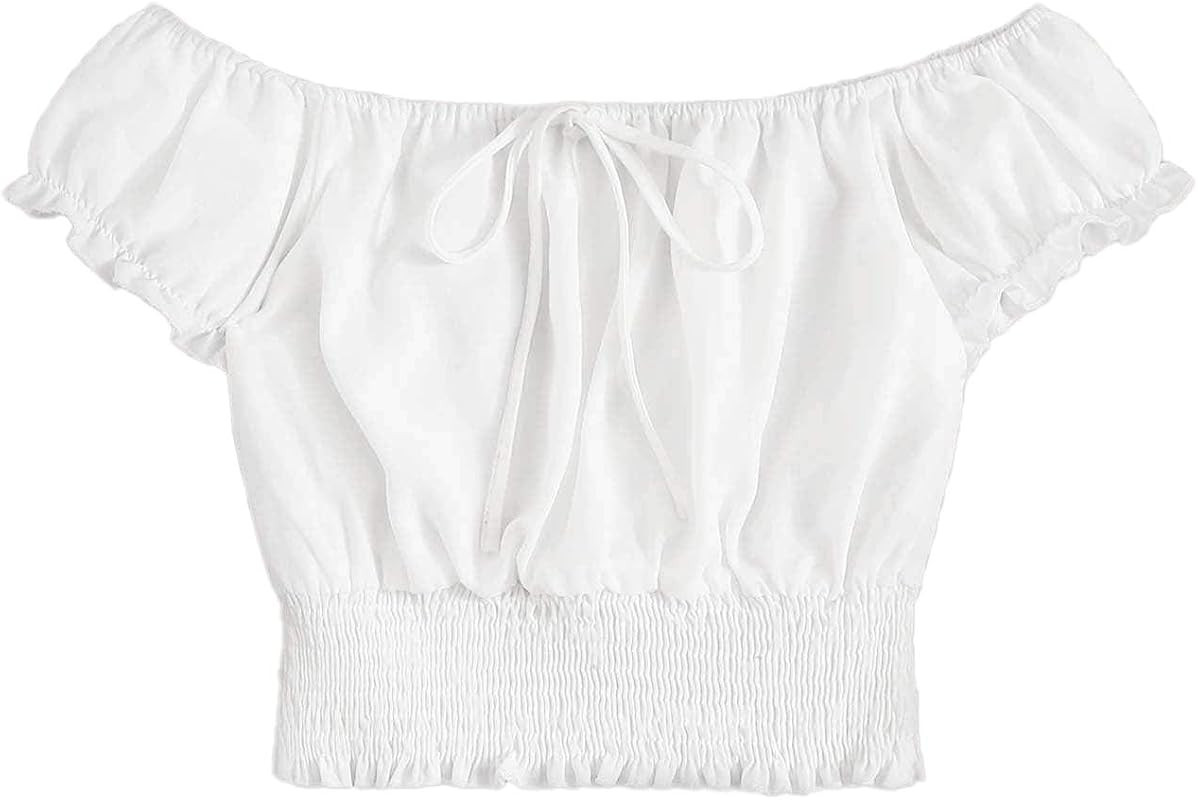 Women's Floral Print Off The Shoulder Tie Neck Blouse Crop Top | Amazon (US)