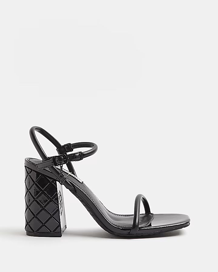 Black faux leather heeled sandals | River Island (US)