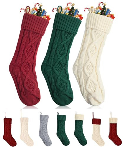 Mr. Pen- Christmas Stockings, 3 Pack, 18" Cable Knit Stockings for Christmas, Cable Knit Christmas Stocking for Christmas, Large Stockings Christmas, Knit Stockings Christmas, Red, Cream & Green | Amazon (US)