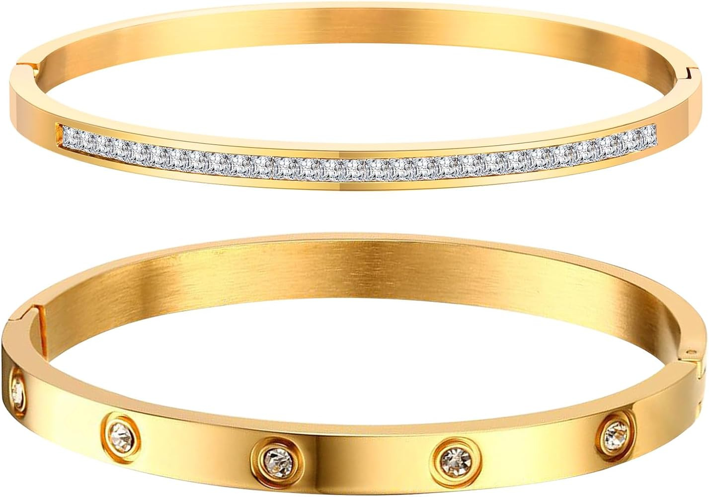 MPRAINBOW Gold Bracelets for Women, 2Pcs 18K Gold Plated Cubic Zirconia Bangle Crystal Friendship... | Amazon (US)