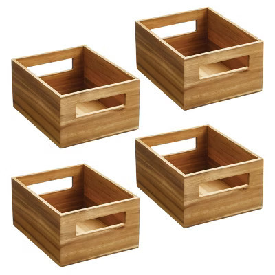 mDesign Acacia Wood Pantry Bin with Handles - Set of 4 - Natural | Target