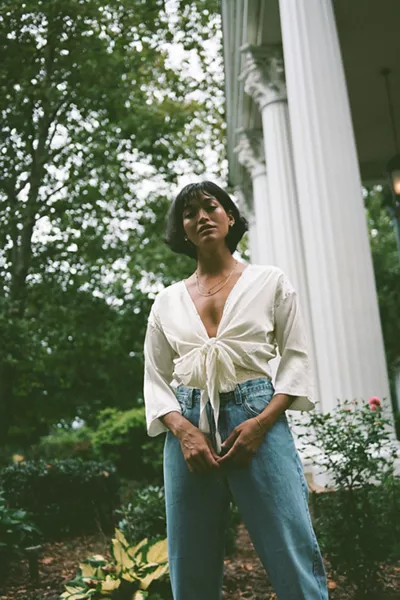 UO Nicole Satin Tie-Front Top | Urban Outfitters (US and RoW)