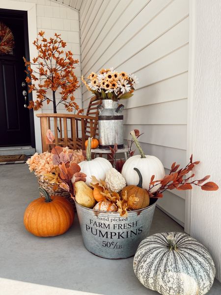 Front porch Fall Decor 🍂 Some Amazon links - pre lit trees, fall stems, and patio furniture! 

#LTKSeasonal #LTKhome