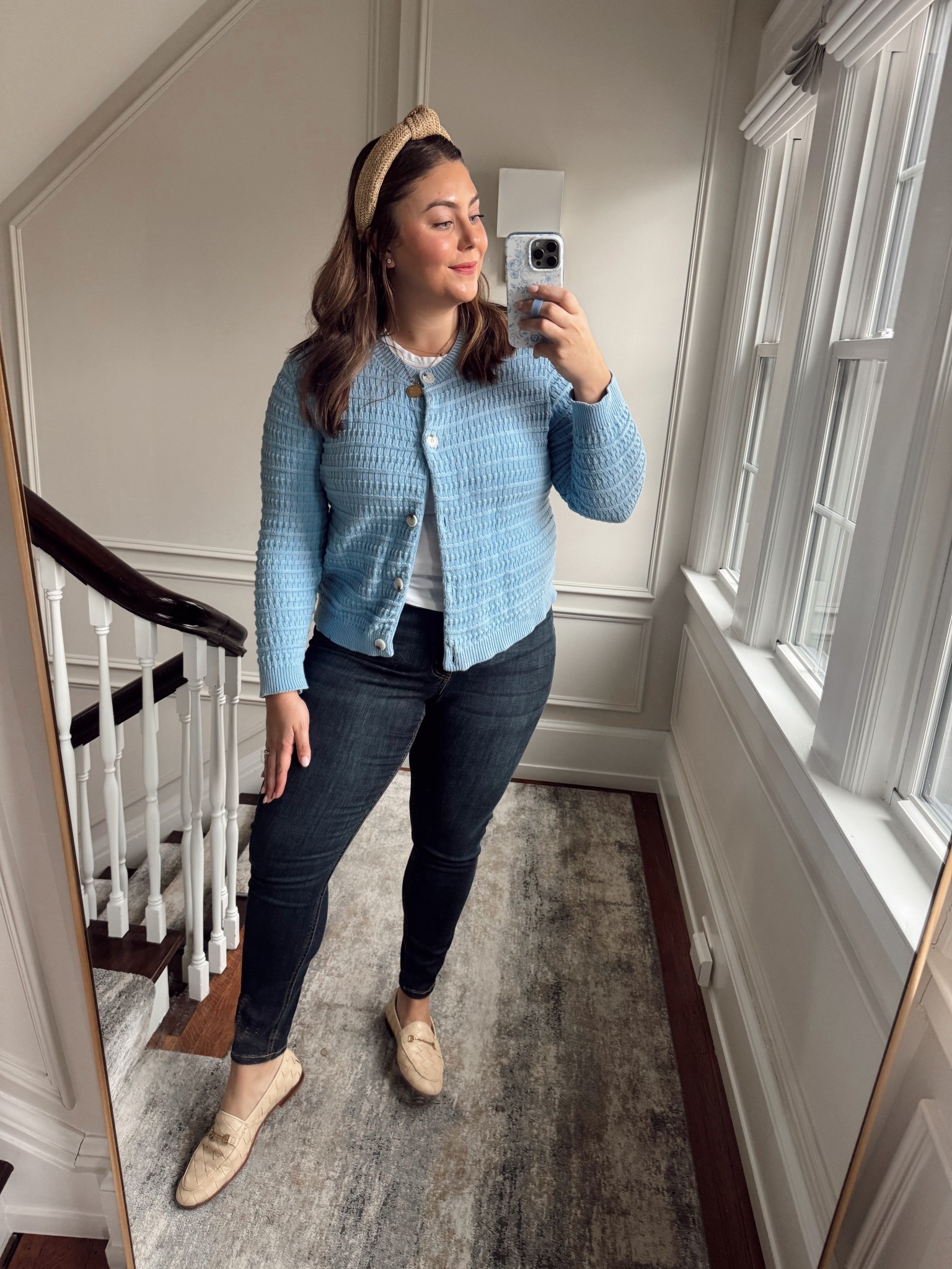 Spring outfit - on sale now! Wearing size XL in cardigan, 18 in jeans, XXL in t-shirt. Sharing similar style jeans & shirt. 