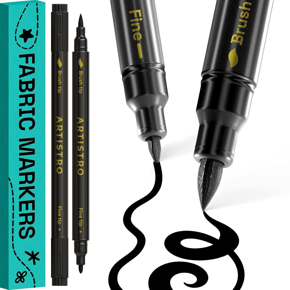 ARTISTRO 2 Black Dual-Tip Fabric Markers - Fabric Decorating Kit - Permanent for Clothes - No Ble... | Amazon (US)