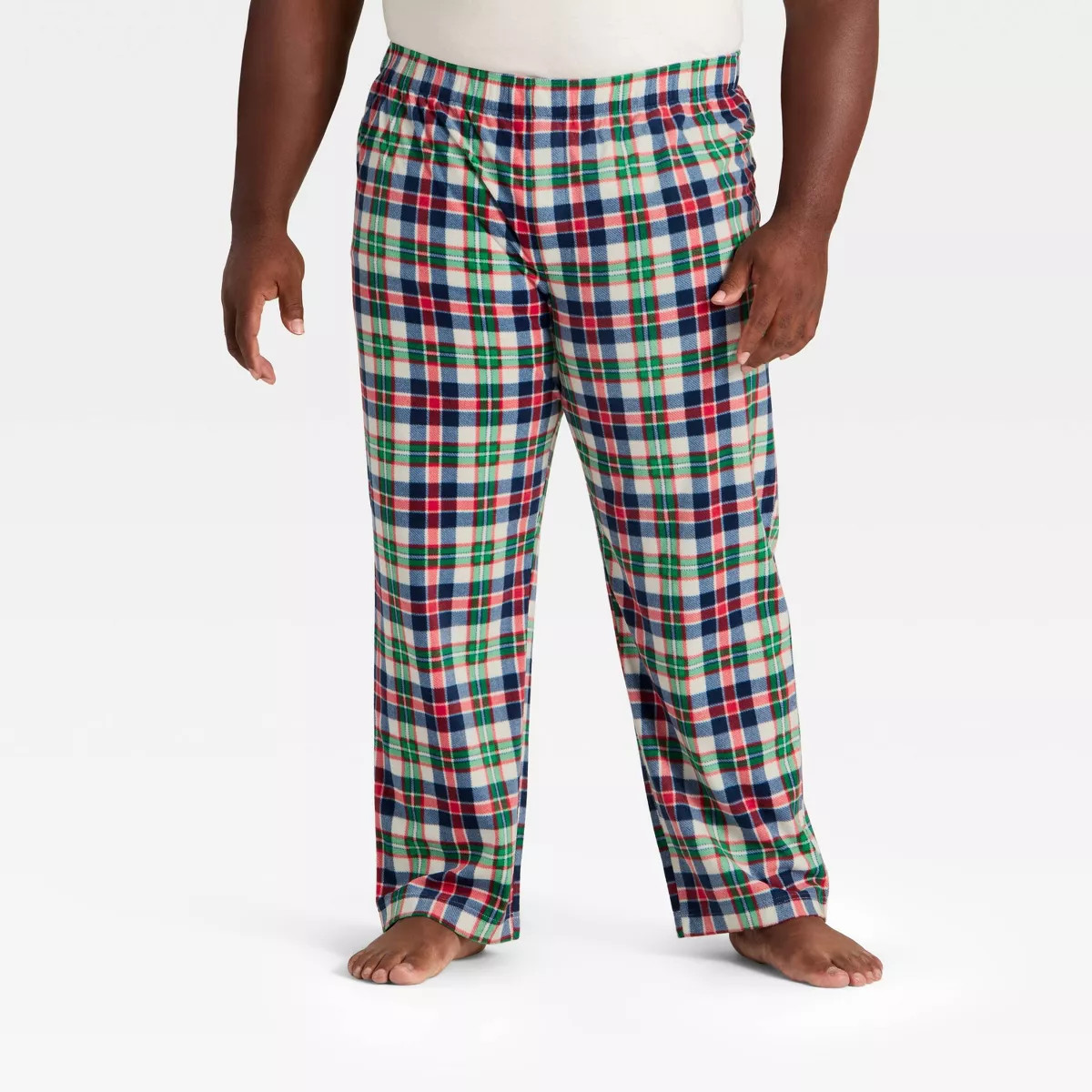 Men’s Big & Tall Plaid Microfleece Holiday Matching Family Pajama Pants - Wondershop™ Cream 3... | Target