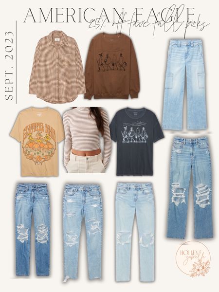 American Eagle 25% off site-wide sale — 🍂✨ sharing some of my fall faves! 🎃 a go to for me for jeans / denim! 

AE / Halloween / outfit inspo / graphic tees / ltk sale 

#LTKfindsunder50 #LTKSale #LTKsalealert