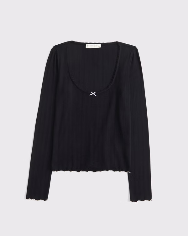 Long-Sleeve Pointelle Sleep Top | Abercrombie & Fitch (US)