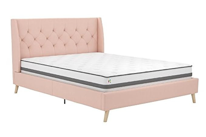 Novogratz Her Majesty Upholstered Linen Bed, Tufted Wingback Design and Wooden Legs, Queen Size - Pi | Amazon (US)