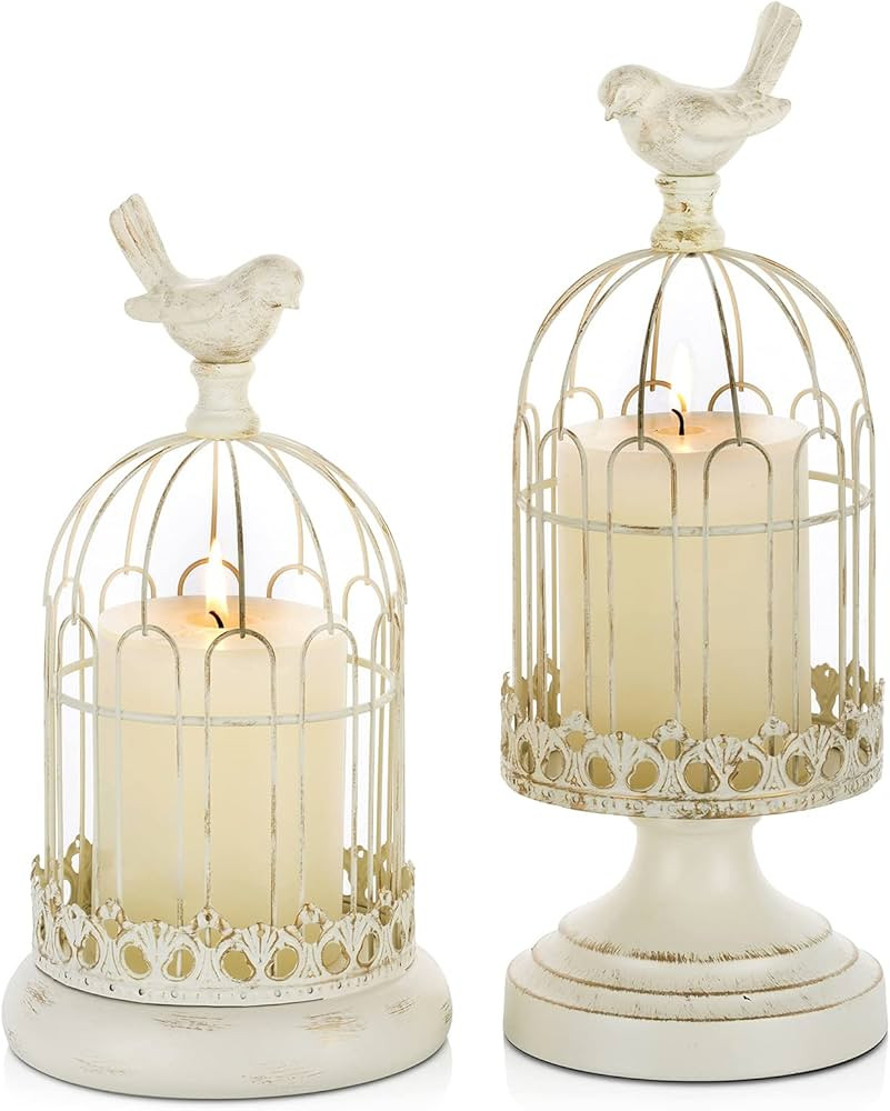 Decorative Candle Holder Bird Cage - Set of 2 Cage Lanterns for Candleholder Shabby Chic Country ... | Amazon (US)