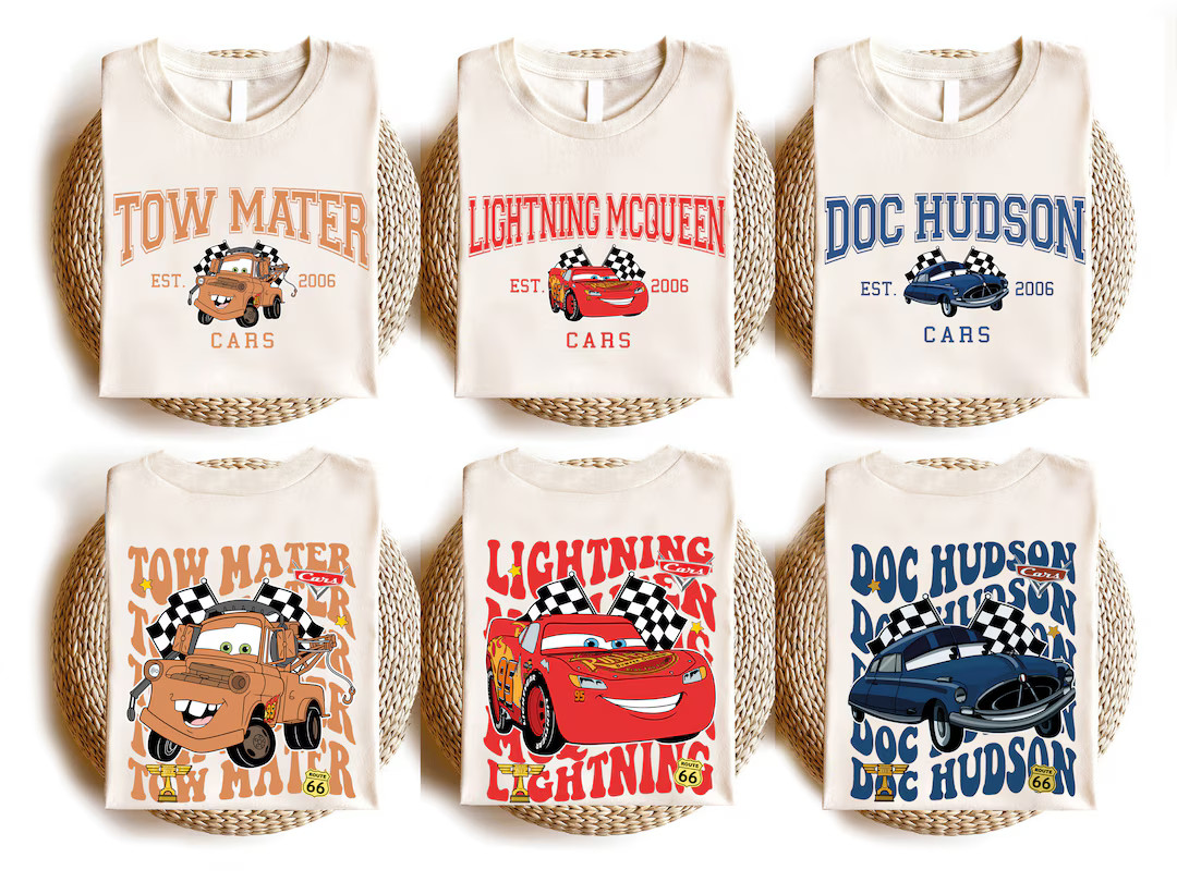 Disney Cars Shirt, Pixar Lightening Mcqueen Tee, Tow Mater T-shirt, Sally Carrera Doc Hudson Shir... | Etsy (US)