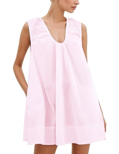 Women Summer Sleeveless Babydoll Mini Dress Scoop Neck Loose Fit Tank Dresses Party Ruched Short ... | Amazon (US)