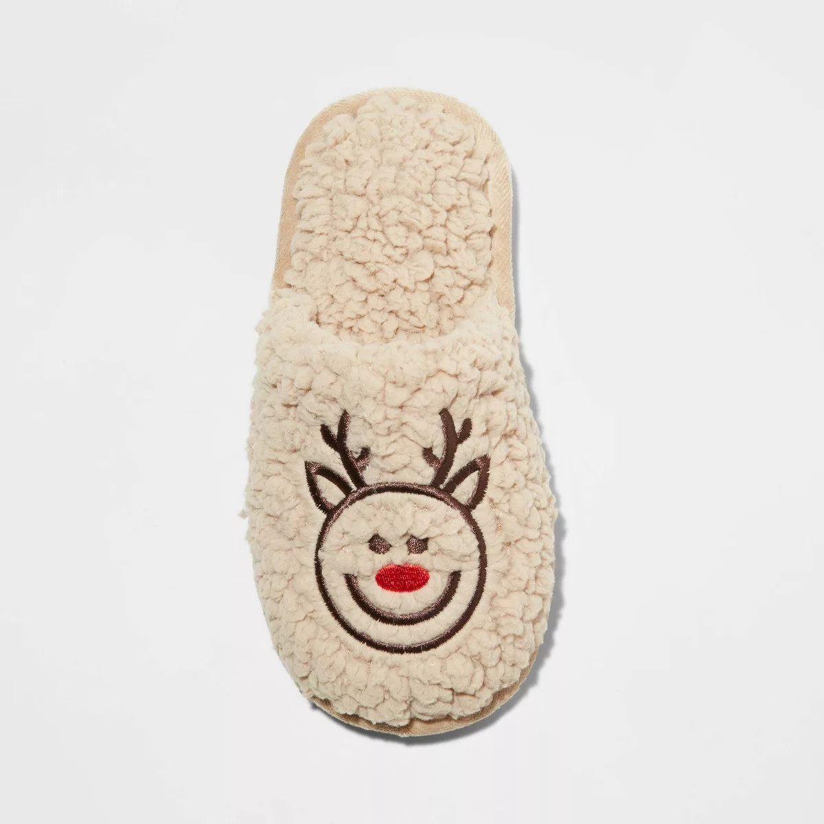 Kids' Holiday Reindeer Happy Face Scuff Slippers - Wondershop™ Brown 9-10 | Target