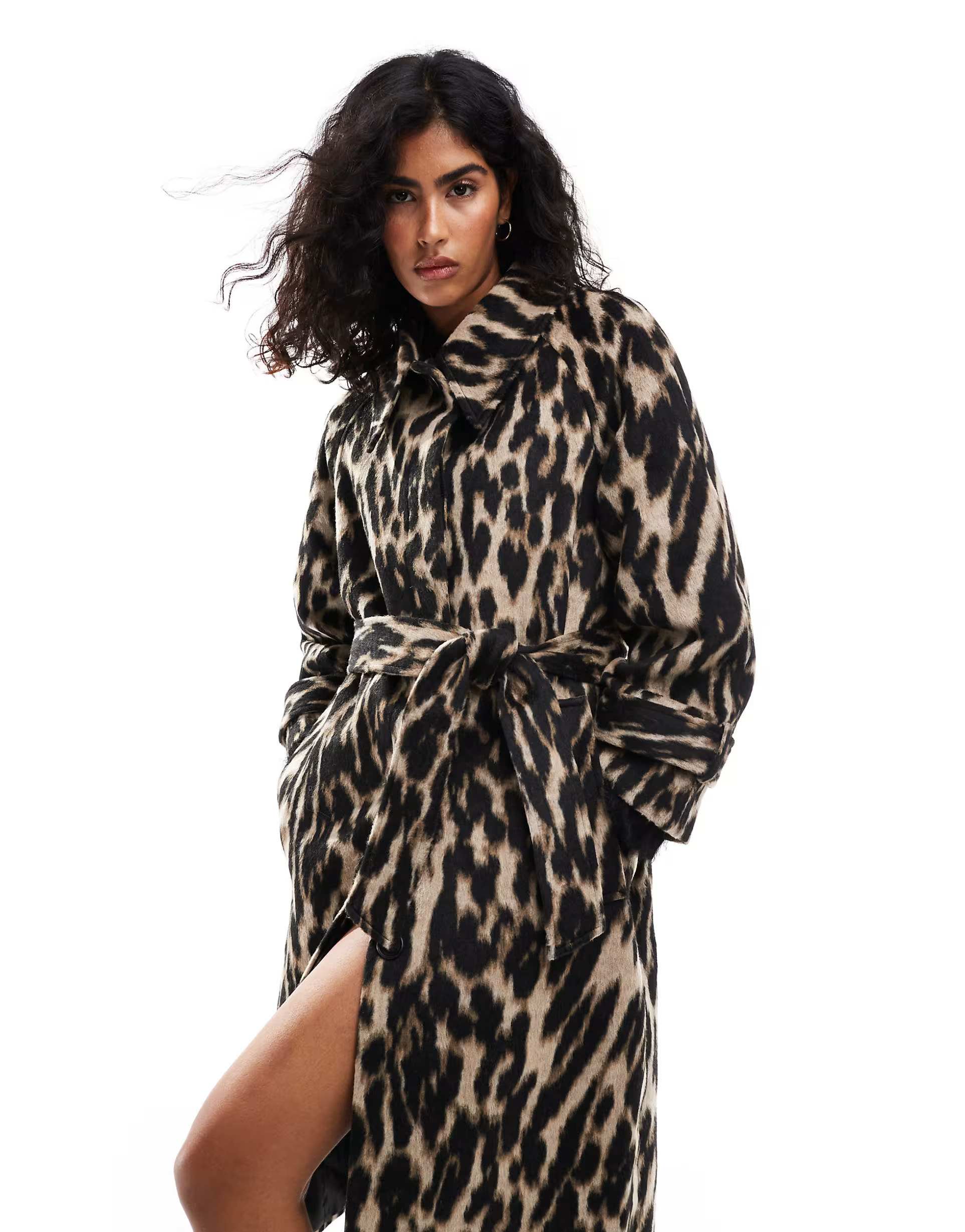 ASOS DESIGN top collar longline coat in animal print | ASOS (Global)