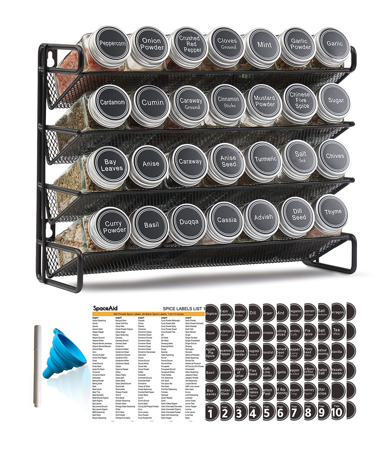 SpaceAid Spice Rack Organizer with 28 Spice Jars, 386 Spice Labels, Chalk Marker and Funnel Set f... | Amazon (US)