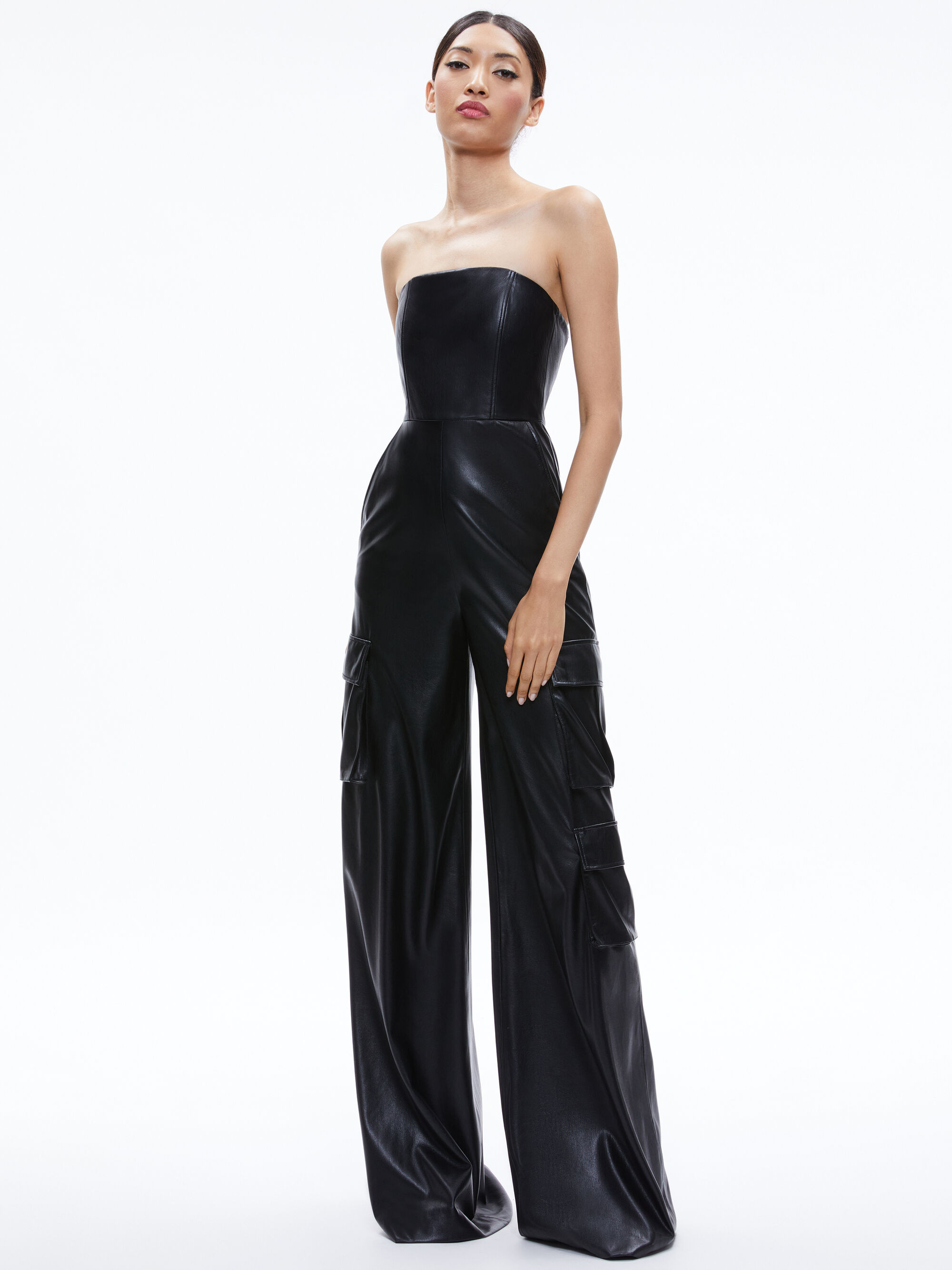 EMELDA CARGO VEGAN LEATHER JUMPSUIT | Alice + Olivia