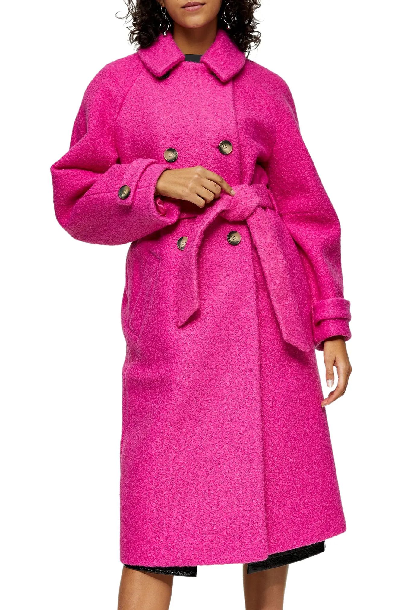 Women's Topshop Arin Boucle Trench Coat, Size 2 US - Pink | Nordstrom