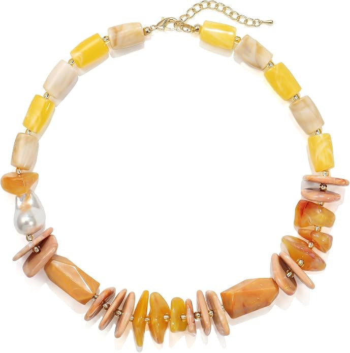 Colorful Irregular Stone Chip Beaded Necklace For Women Boho Rainbow Acrylic Bead Necklace Fashio... | Amazon (US)