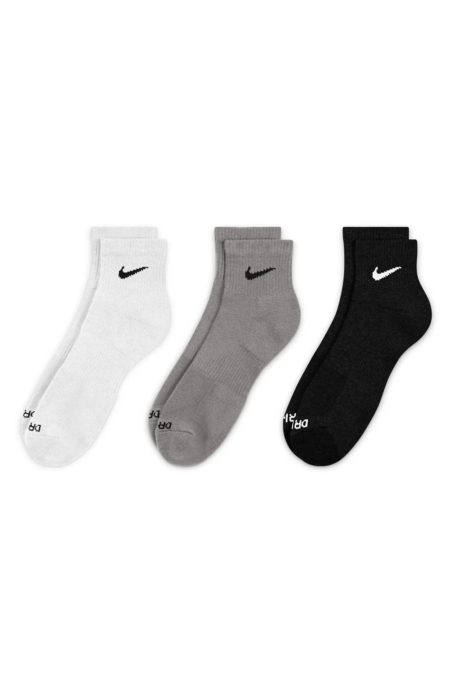 Dri-FIT Everyday Plus 3-Pack Cushioned Training Ankle Socks | Nordstrom