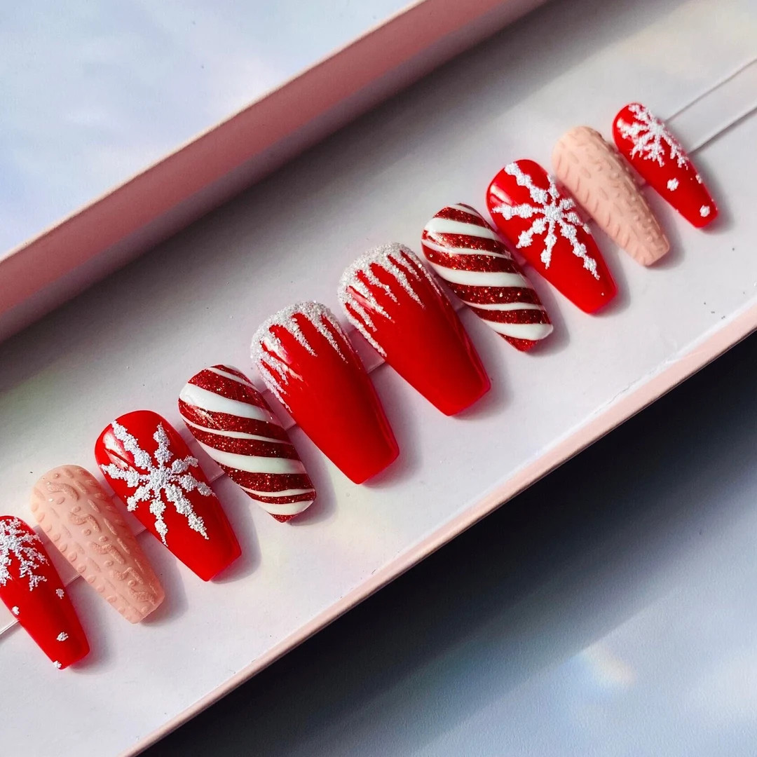 Candy Cane Nails, Winter Press on Christmas Nails - Etsy | Etsy (US)