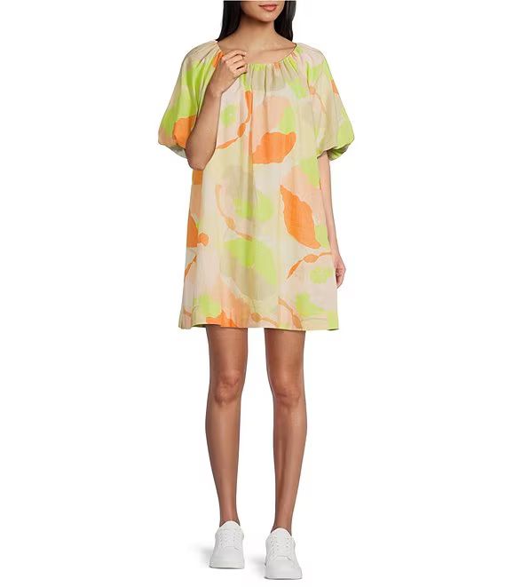 Abstract Printed Round Neck Short Sleeve Shift Dress | Dillard's