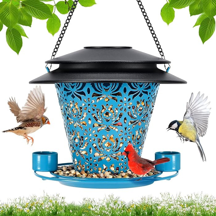 Solar Bird Feeders for Outside Hanging Metal Wild Bird Feeder Solar Lanterns Outdoor Waterproof G... | Amazon (US)
