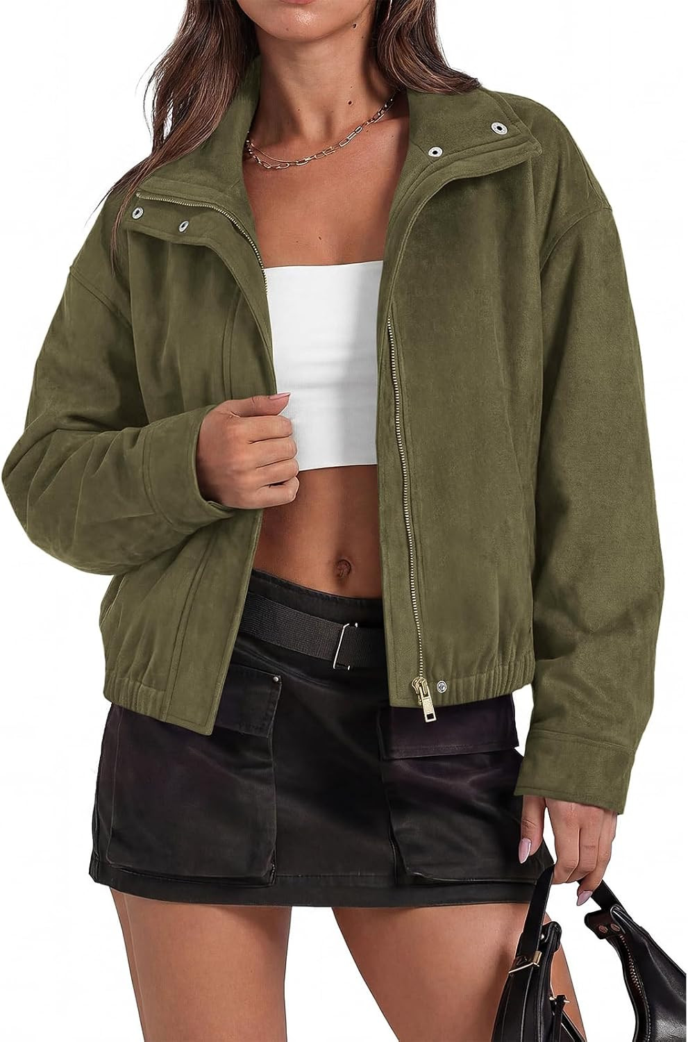 PRETTYGARDEN Lightweight Faux Suede Bomber Jacket Women Coats Outerwear | Amazon (US)